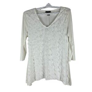 Brittany Black Women's Textured White Tunic Top 3/4 Sleeves Size L